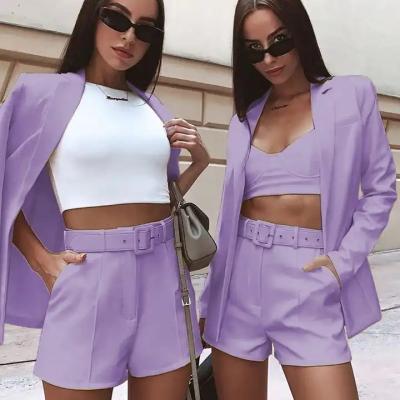 China RTS Factory Fashion Slim Coat Women's Fashion Lapel Sexy Women's Breathable Blazer Set With Belt For Female for sale