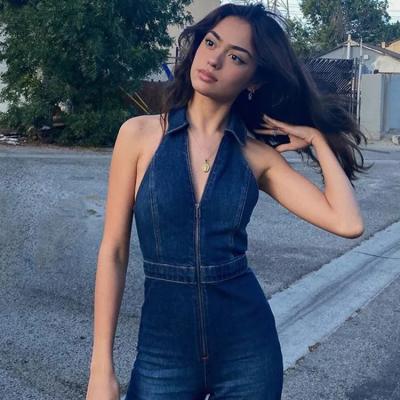 China Hot Selling Viable Women's Clothing Slim Sleeveless V-Neck Zipper High Waist Fashion Retro Style Denim Overalls for sale