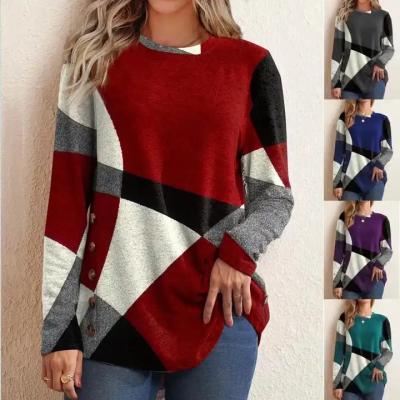 China 2024 New Vintage Patchwork T-shirt Women's QUICK DRY Spring Loose Top Plus Long Sleeve T Shirt for sale