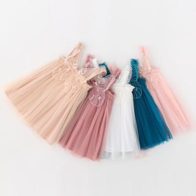 China Anti-wrinkle RTS 2024 Summer Girl's Princess Dress Baby Butterfly Wing Tulle Lace Fluffy Tutu for sale