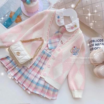 China Three-Piece Spring and Autumn College Style Sweater Girl's Plaid Skirt JK Clothing Children's Suit 2024 Viable Hot Sale Girls for sale