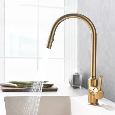 China Gold Thermostatic Luxury Kitchen Faucet Mixer Tap Single Lever Copper Sink Faucets With Spray for sale