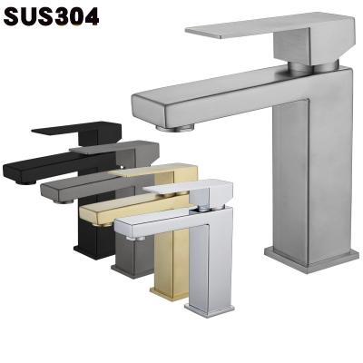 China Modern Design Bathroom 304 Stainless Steel Gold Faucets Metered Basin Mixer Tap Faucets for sale