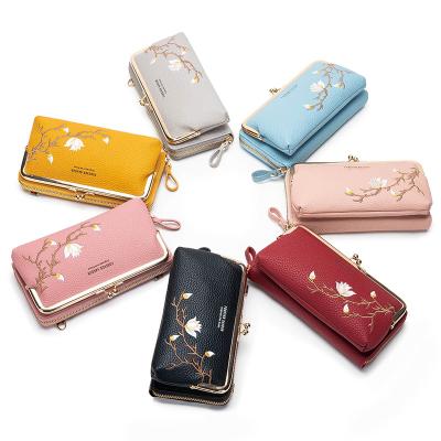 China One-shoulder/diagonal/hand high-grade embroidered soft bag mini cross-body bag fashion PU woman wallet mobile phone wallet bag for sale