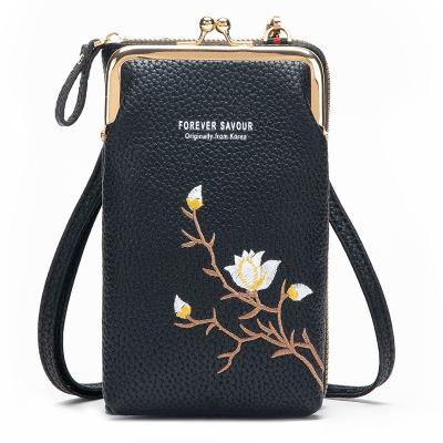 China One Shoulder/Diagonal/Hand Chinese Factory Produces New Large Capacity Embroidery Women's Bag One Shoulder Slope Soft Mobile Phone Bag for sale