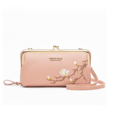 China Small Ladies Embroidery Wallet With Soft Strap Cross - Body Cell Phone Bags for sale