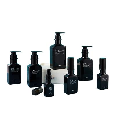 China 50ml 100ml 150ml 250ml 300ml 400ml 500ml Square Black Plastic Lotion Pump Bottles For Cosmetic for sale