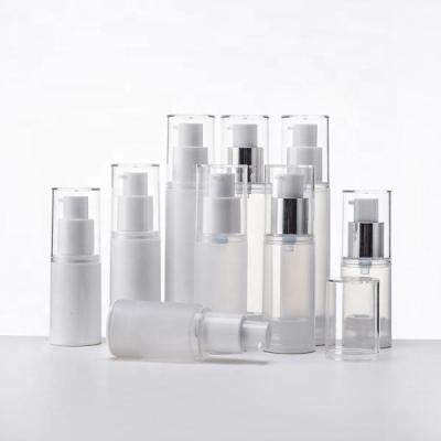 China Custom Printing PP Small Clear Refillable Cosmetic Bottles Serum Airless Pump Bottle 30ML for sale