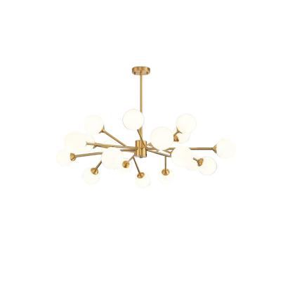 China Minghao Contemporary l Nordic Modern Gold 15 Black Main Hall Chandelier Exhibition Living Room Gold Glass Hanging Pendant Light for sale