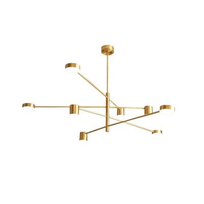 China Modern Chandelier 8 Light Brushed Brass Pendant Lighting Gold Ceiling Lamp Modern Starburst Style Fixture for sale