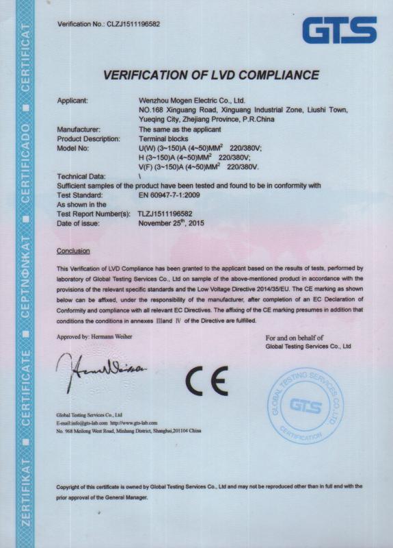 CE CERTIFICATE - WENZHOU MOGEN ELECTRIC CO., LTD