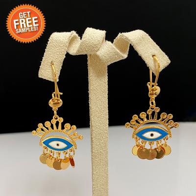 China New 2021 Fashionable Amazon CLASSIC Gold Filled Earrings Interesting Blue Epoxy Eye Drop Earrings Dangling Earrings For Women for sale