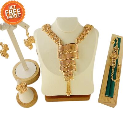 China TRENDY gold plated wedding jewelry set for women / necklace / ring / earrings / bracelet for sale