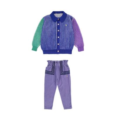 China Factory direct sales girls multicolor patchwork anti-pilling long sleeve cardigan sweater pants set for sale