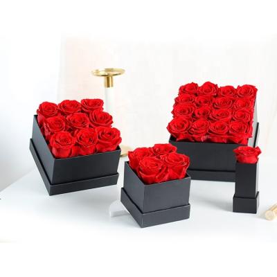 China Natural Touch Preserved Roses Gift Box Preserved Roses Eternal Roses Flowers in Square Box with Lid for Deco for Wedding for sale