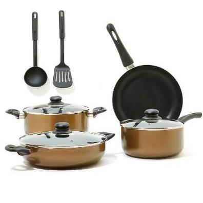 China Sustainable Bronze Aluminum Color 9pcs Dishwasher Safe Oven Safe Cookware Set for sale