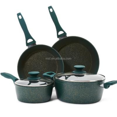 China Sustainable Dark Green Forged Aluminum Cookware Sets Granite Aluminum for sale