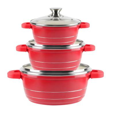 China Sustainable Die Cast Aluminum Pot Cooking Pot Home Use Kitchen Cookware Red Ceramic Coated for sale