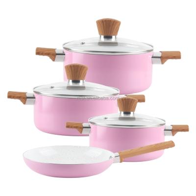 China Sustainable Pressed Aluminum Ceramic Marble Coating Kitchen Dinnerware Set Cookware Cooking Pot for sale