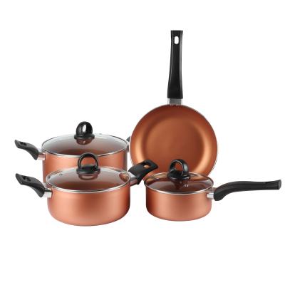 China Sustainable Popular Copper Color Aluminum Alloy Ceramic Coating Induction Cookware Sets Aluminum Cooking Pots for sale