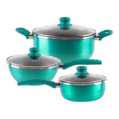 China Aluminum Cookware Set No Oil Viable Hot Nonstick Metallic Coating for sale