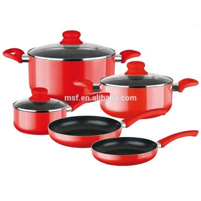 China Sustainable Professional 8 Piece Pots Pan Set Pressed Non Stick Colored Aluminum Cookware Set for sale