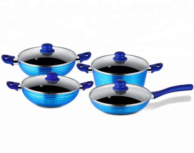 China Sustainable Non-Stick Cookware Sets Metallic Coating Cooking Pot Polished Aluminum Cookware Set for sale