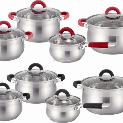 China 8pcs Belly Shape Sustainable Stainless Steel Induction Cookware With Heatproof Silicone Handles for sale