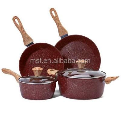 China Sustainable MSF Burgundy Forged Non Marble Stick Aluminum Cookware for sale