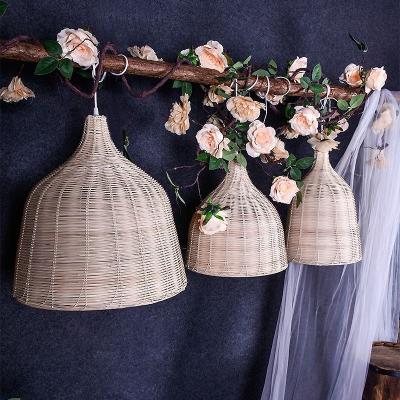 China Wedding Party Decoration Outdoor Pastoral Style Rattan Woven Lanterns Chandelier Ceiling Decoration for sale