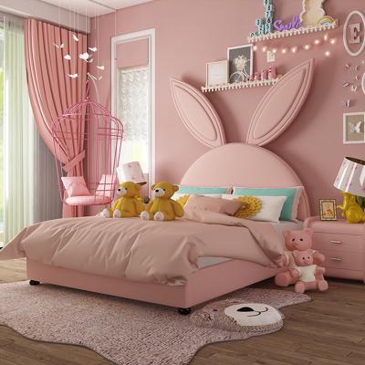 China Pink Modern High Furniture Bedside Modern Bedside Princess Girl Rabbit Cartoon Children Leather Bed for sale