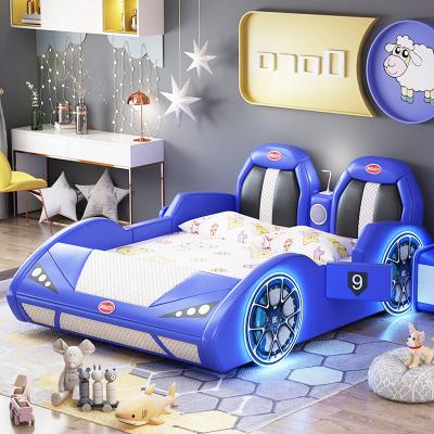 China Modern Blue Toddler Race Car Bed Boy Kids Bed With Light And Sound Girl Leather Car Bed For Kids for sale