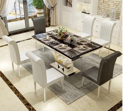 China Durable Modern Stainless Steel Base Marble Top Dining Table Chair Set for sale