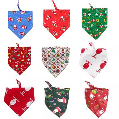 China Merry Patterns Multi Viable Christmas Elks Snowman Printed Cotton Triangle Christmas Dog Bandanas for sale