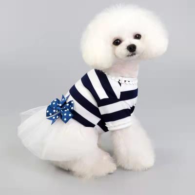 China Viable Luxury Colorful Cute Summer Princess Bow Tie Striped Dog Dress Pet Clothes for sale