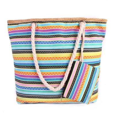 China Printing Popular Fashion Polyester Printing Women Beach Bag With One Pocket for sale