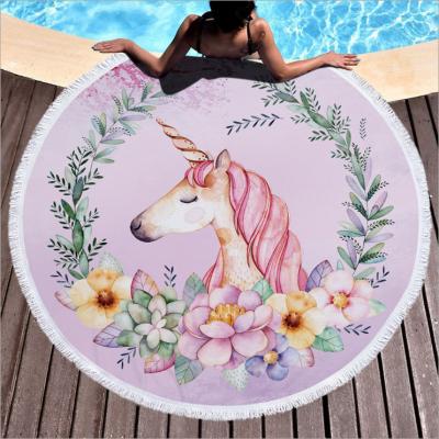 China Custom QUICK DRY Microfiber Round Unicorn Pattern Beach Towel Beach Towel for sale