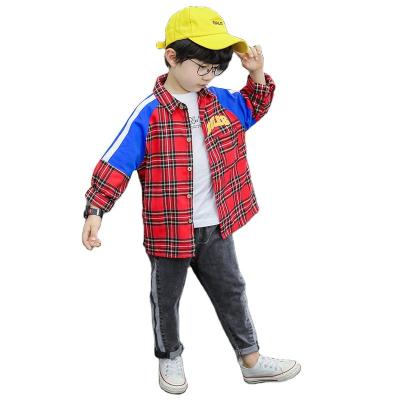 China Anti-wrinkle 2021 spring and autumn new style 90-140cm plaid printed boy shirt for sale