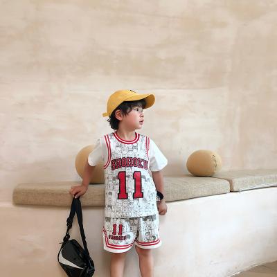 China HIGH STREET Hot Sale 2021 New Summer Boys Girls Cartoon Red Ball Suit Set Hip Hop Children Short Sleeved T-shirt Shorts for sale