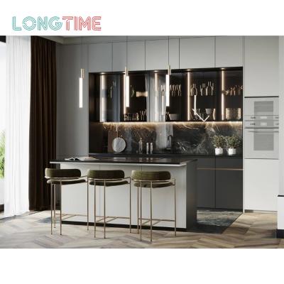 China Modern Matte Gray Custom Kitchen Cabinet Melamine Board Sideboard Design Kitchen Furniture for sale