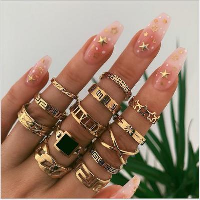 China European and American exaggeration personality style metal punk rings of Europe and America star ring black 13 piece set for sale