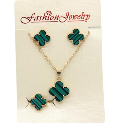 China Vintage 3 In One High Quality Gold Plated Famous Brand Butterfly Earring Set Earrings Necklace Ring Clover Jewelry Set For Women for sale