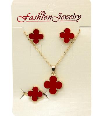 China Wholesale Vintage 3pcs/set Gold Plated Lucky Leaf Clover Necklace Jewelry Brand Four Leaf Clover Luxury Earrings For Women for sale