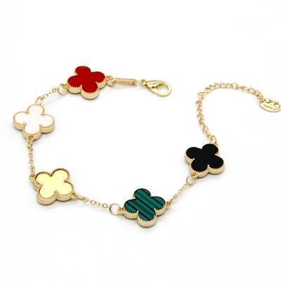 China Europe and America newcomer gold plated four leaf clover bracelet jewelry brand double side 4 leaf clover bracelet for women for sale