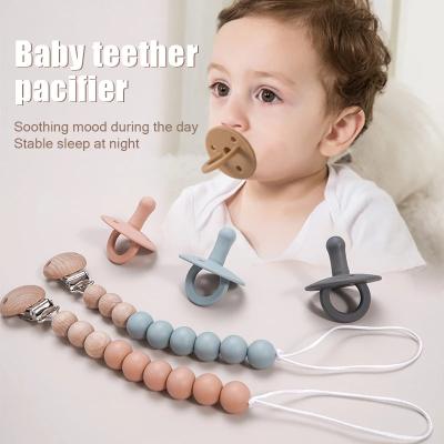 China BPA Free Round Wholesales Christmas Type Beads Clip Holder Case Silicone Baby Pacifier Chain Dummy Clip for sale