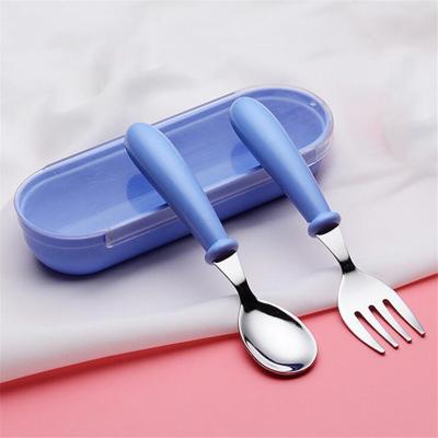 China BPA Free 304 Stainless Steel Baby Spoon Portable Tableware Creative Cute Cartoon Mini Baby Fork And Spoon for sale