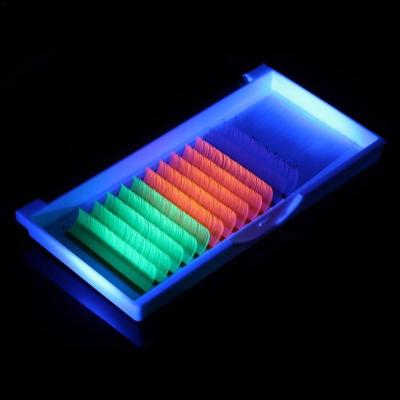 China Neon UV Lash Extensions Thick /curl /customized Glow in Dark Fluorescent Green Bright Colored Bulk Individual Eyelash Extension Lashes for sale