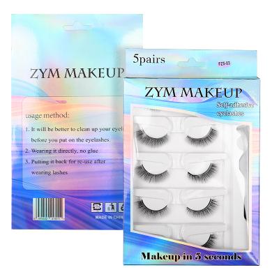 China 5 Adhesive Free Pairs Self Adhesive False Eyelashes Glueless Full Natural Soft Strip Lashes Natural Lashes Extension Tool for sale