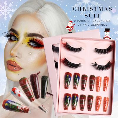 China Long/Fluffy/Multi-Layer/Comfortable 2022 Luxury Mink Eyelash And Press On Nails Box Kit Eyelash Packaging Christmas Mink Eyelash Set False Thick/ for sale