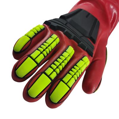 China Oil Resistant Customized PVC Fully Dipped With TPR Coated On Back Long Anti Impact Gloves for sale